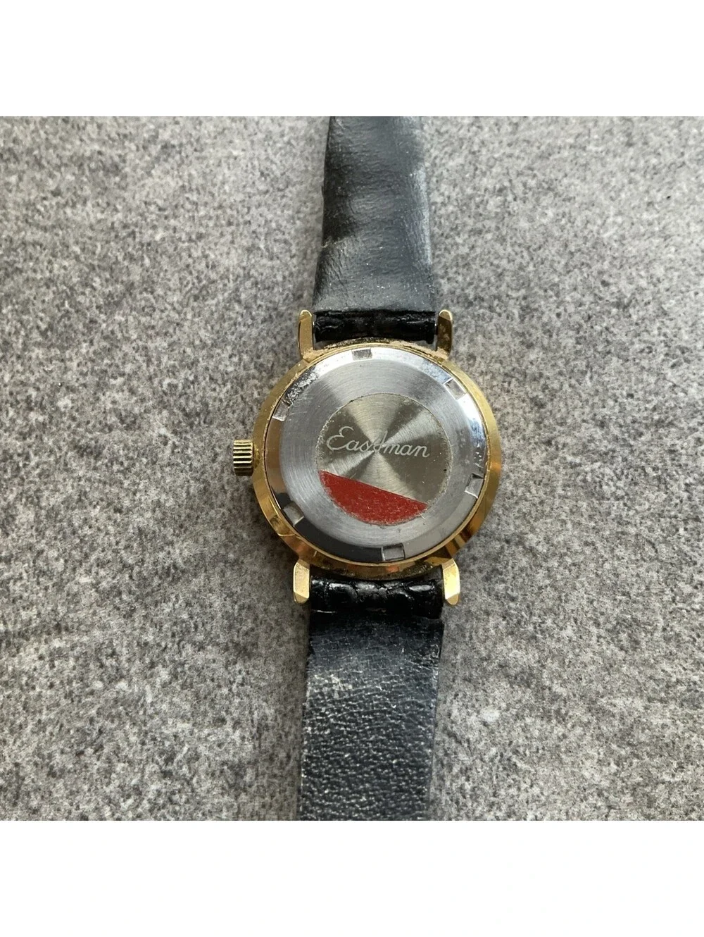 Vintage Eastman Women’s Watch 24mm Gold Tone Case Black Leather Band A12